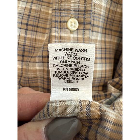 Men's Cremieux Tan and Blue Plaid Long Sleeve Button Down Size XL - Picture 4 of 9